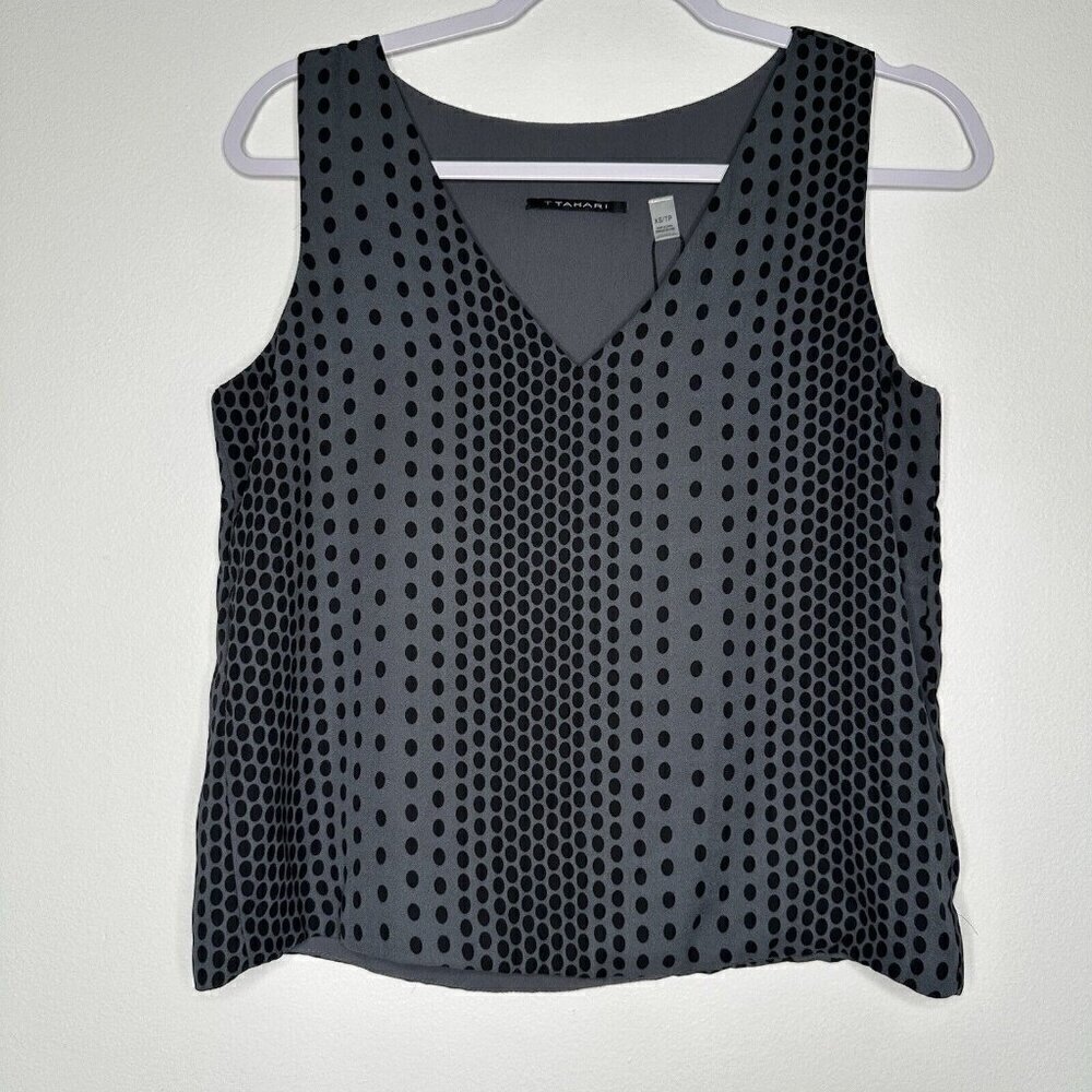 T Tahari V-Neck Tank Top Shell Size XS Gray Black Polka‎ Dot Cropped New
